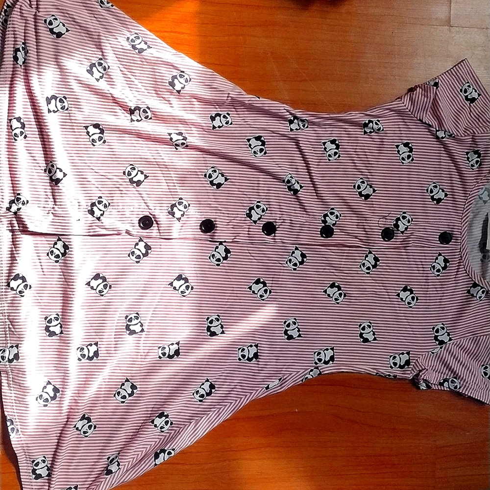 Kids dress pink striped with pandas